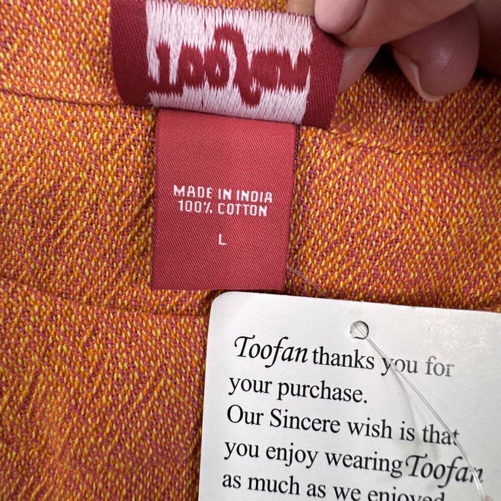 Toofan Round Neck 3/4 Sleeves Button Top Orange Large NEW - Picture 5 of 7